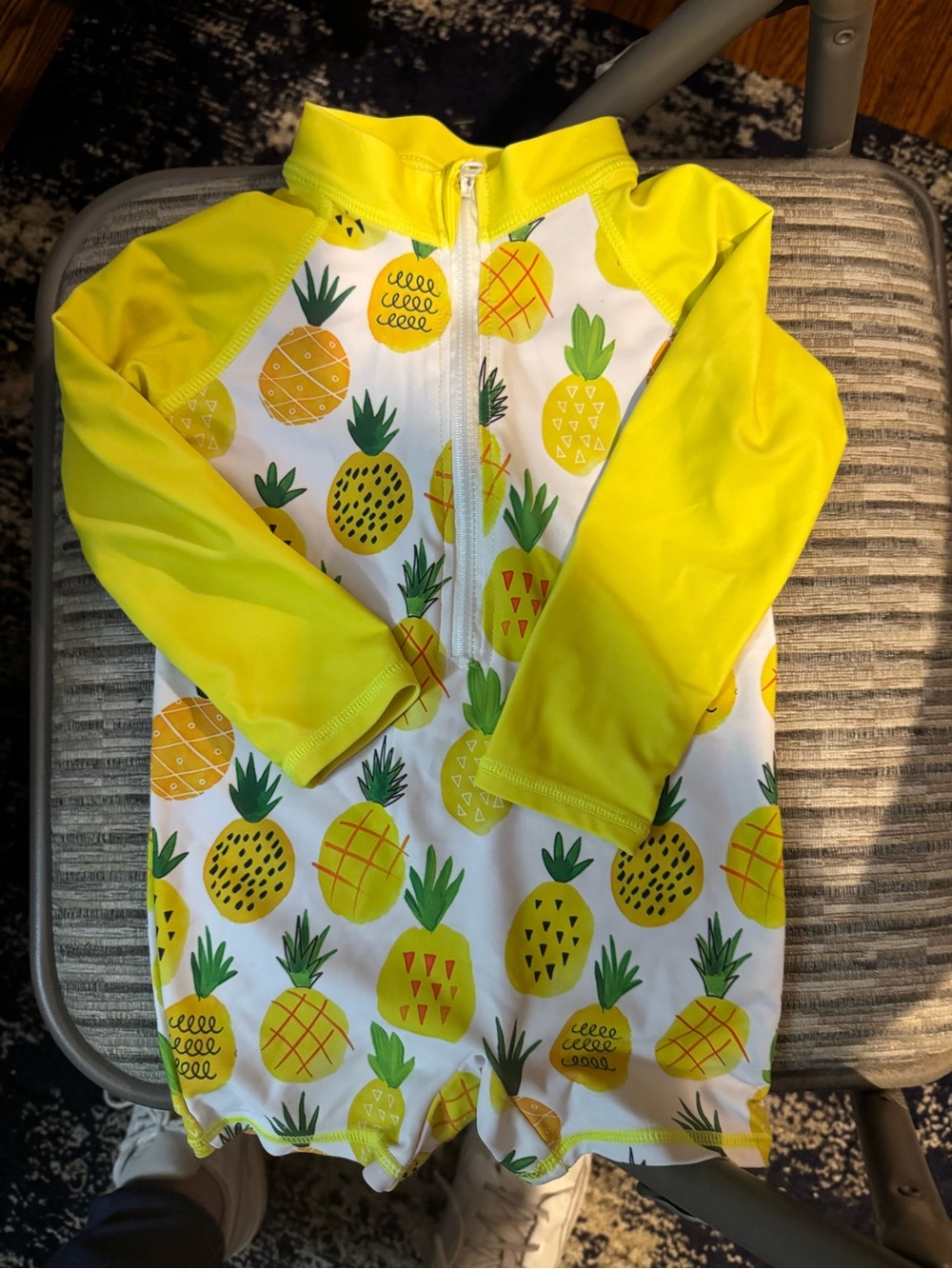 Kids Yellow Pineapple Rash Guard Swimsuit - Zip Front size 90 or about 18 months